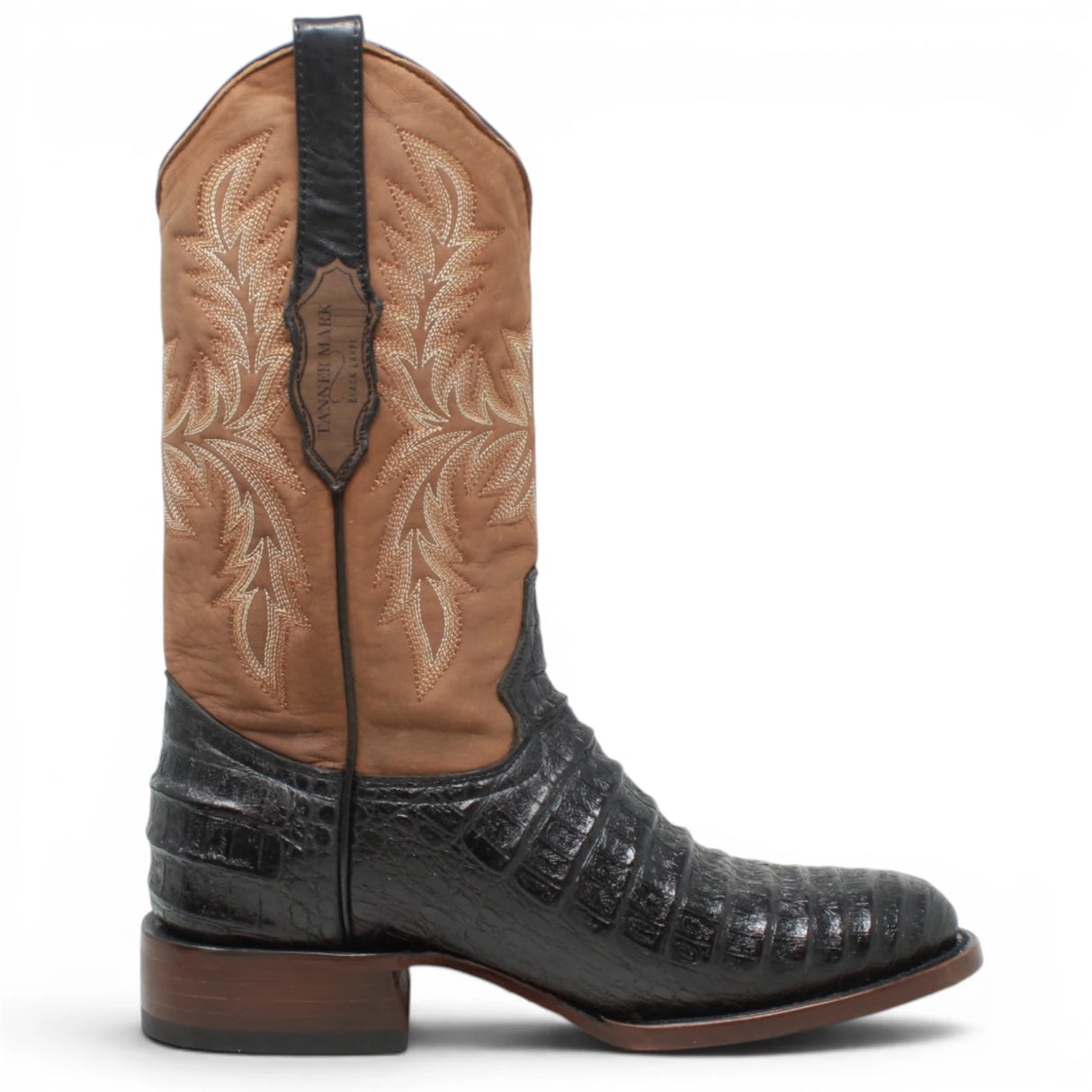 El Reparo Men's Print Caiman Tail Round Toe Boots - Black