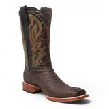 Men's Python Print Square Toe Boots in Brown Matte - Tanner Mark Boots