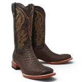 Men's Python Print Square Toe Boots in Brown Matte - Tanner Mark Boots
