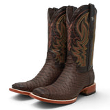 Men's Python Print Square Toe Boots in Brown Matte - Tanner Mark Boots