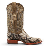 Men's Python Print Square Toe Boots in Natural Brown - Tanner Mark Boots