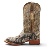 Men's Python Print Square Toe Boots in Natural Brown - Tanner Mark Boots
