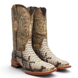 Men's Python Print Square Toe Boots in Natural Brown - Tanner Mark Boots