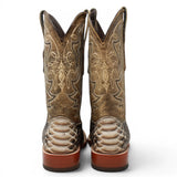 Men's Python Print Square Toe Boots in Natural Brown - Tanner Mark Boots