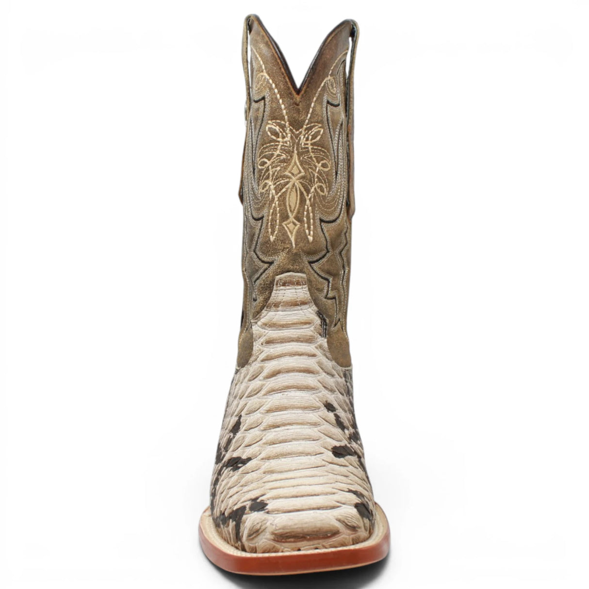 Men's Python Print Square Toe Boots in Natural Brown - Tanner Mark Boots