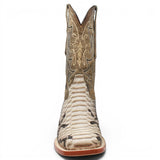 Men's Python Print Square Toe Boots in Natural Brown - Tanner Mark Boots