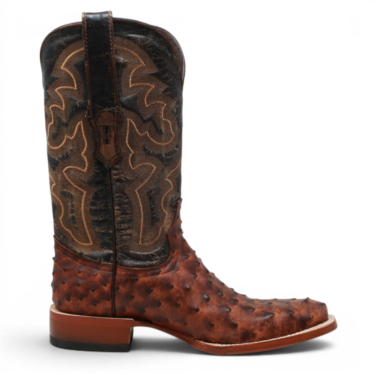Men's Ostrich Print Square Toe Boots in Dark Shedron - Tanner Mark Boots