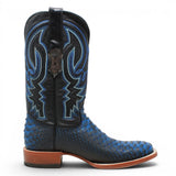 Men's Python Print Square Toe Boots in Black and Blue - Tanner Mark Boots