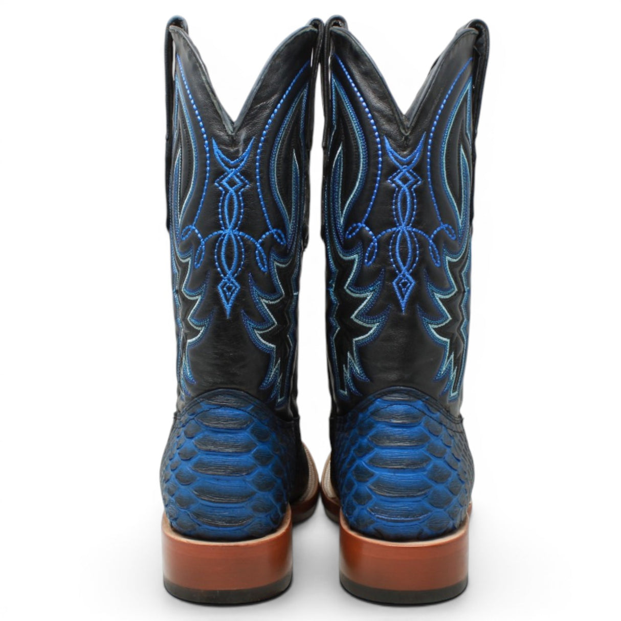 Men's Python Print Square Toe Boots in Black and Blue - Tanner Mark Boots