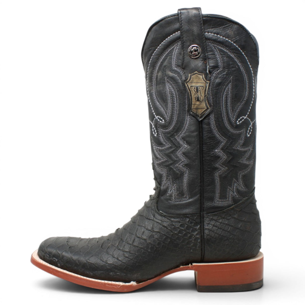 Men's Python Print Square Toe Boots in Black - Tanner Mark Boots