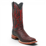 Men's Python Print Square Toe Boots in Black and Red - Tanner Mark Boots