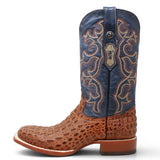 Men's Caiman Hornback Print Square Toe Boots in Matte Cognac - Tanner Mark Boots - Left Side View