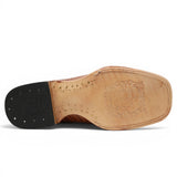 Men's Caiman Hornback Print Square Toe Boots in Matte Cognac - Tanner Mark Boots - Sole View