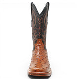 Men's Ostrich Print Square Toe Boots in Rustic Cognac - Tanner Mark Boots