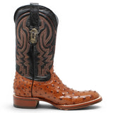 Men's Ostrich Print Square Toe Boots in Rustic Cognac - Tanner Mark Boots