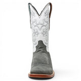 Men's Ruff Out Leather Square Toe Boots in Grey - Tanner Mark Boots