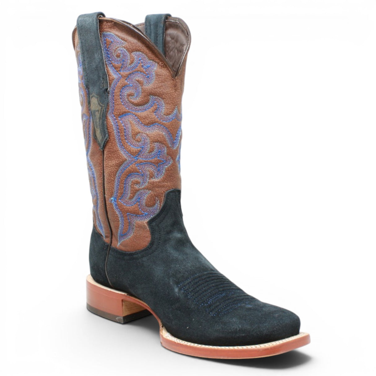Men's Ruff Out Leather Square Toe Boots in Navy Blue - Tanner Mark Boots