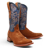 Men's Ruff Out Leather Square Toe Boots in Cognac - Tanner Mark Boots