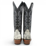 Women's Triad Hair on Cowhide Leather Snip Toe Tall Boots in Black and White - Tanner Mark Boots