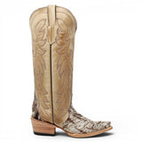 Women's Triad Picasso Hair-On Cowhide Leather Snip Toe Tall Boots in Sand - Tanner Mark Boots