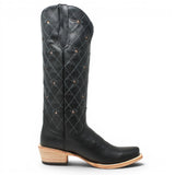 Women's Leather with Diamond Stitch & Star Inlay Square Toe Boots in Black - Tanner Mark Boots