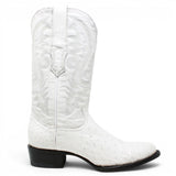 Men's Genuine Ostrich Round Toe Boots in Winter White - Tanner Mark Boots