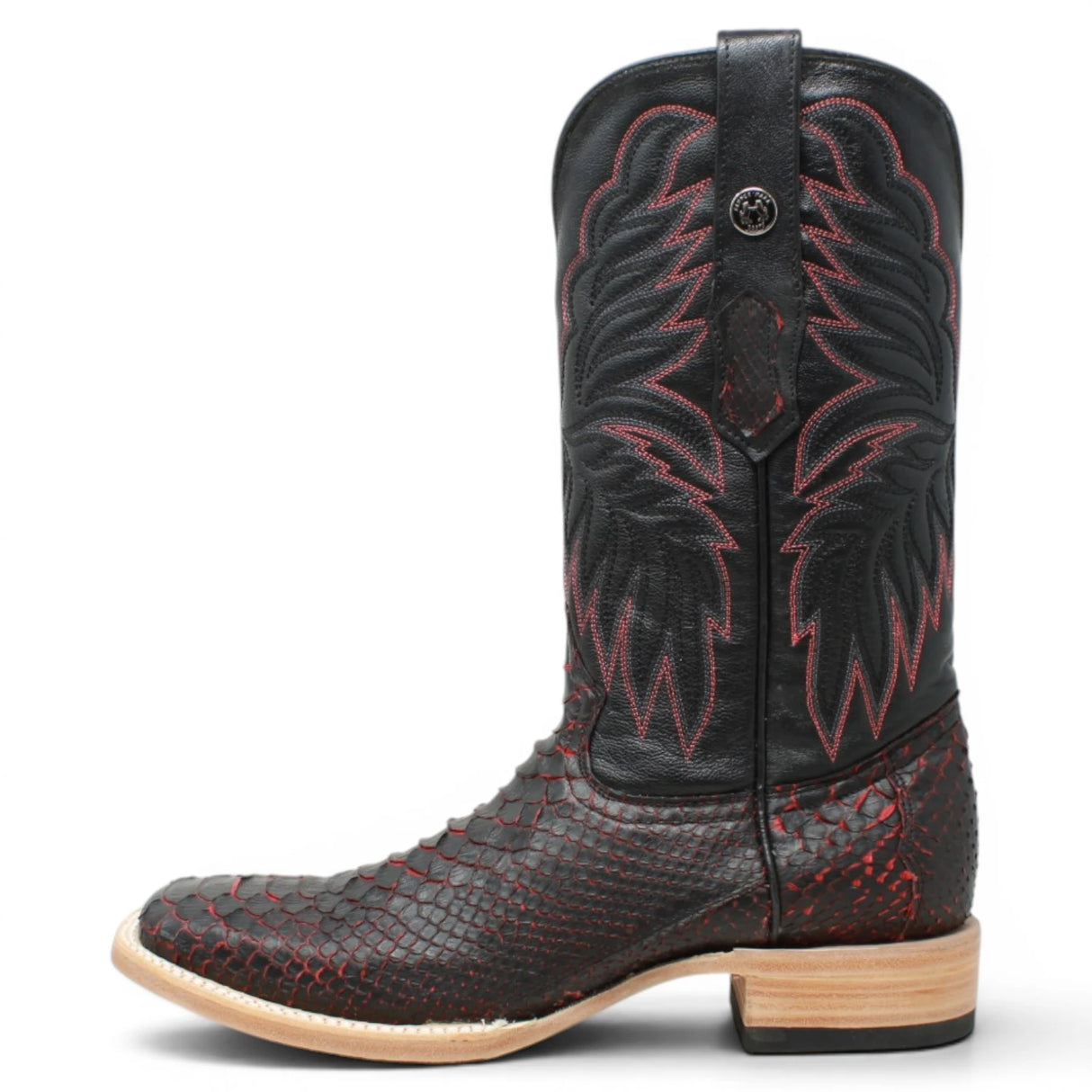 Men's Genuine Python Square Toe Boots in Red with Black - Tanner Mark Boots