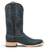 Men's Genuine Python Square Toe Boots in Blue with Black - Tanner Mark Boots