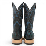 Men's Genuine Python Square Toe Boots in Blue with Black - Tanner Mark Boots