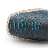 Men's Genuine Python Square Toe Boots in Blue with Black - Tanner Mark Boots