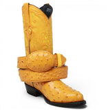 Embossed Ostrich Boots with Pointed Toe Last - White Diamond