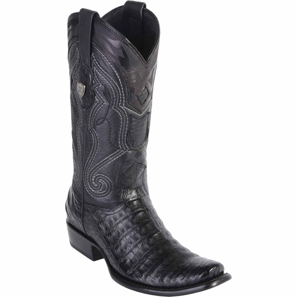 Western Men's Original Black Caiman Belly Dubai Square Toe Boot - Wild West Boots - Side View