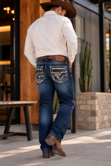 Montero Men's Modern Bootcut Denim Blue Jeans-MON 4682