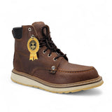 Bota de trabajo de 6" para hombre punta moc de piel genuina color miel con suela de hule antiderrapante resistente a aceite Hooch Boots H80131