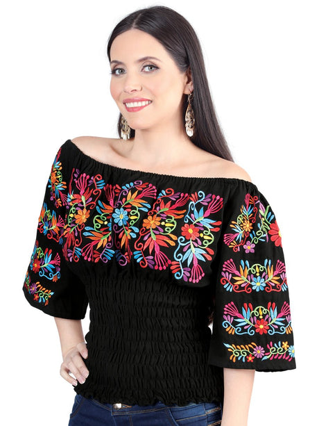 Artisanal Embroidered Blouse 100% Cotton Black 604009 - Diana Zapateria Inc