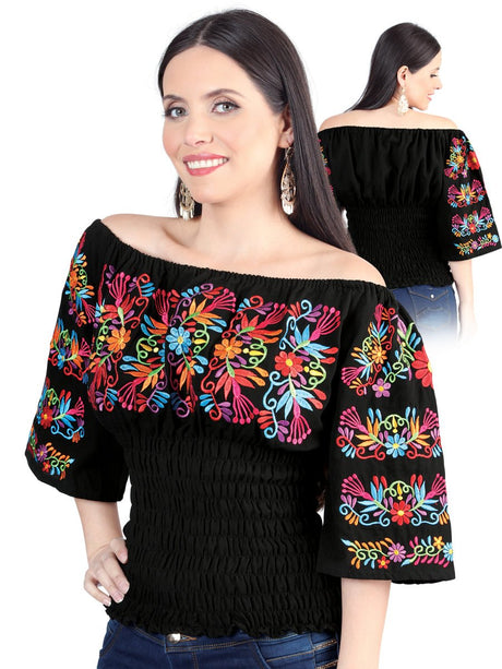 Artisanal Embroidered Blouse 100% Cotton Black 604009 - Diana Zapateria Inc