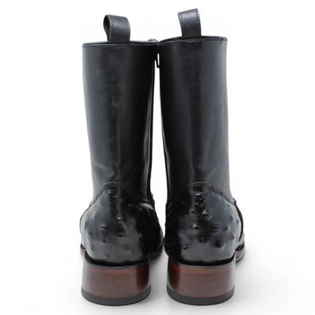 Bota Corta Dubai de Avestruz Grabado Color Negro con Cierra Q79BZ0305 - Quincy Boots