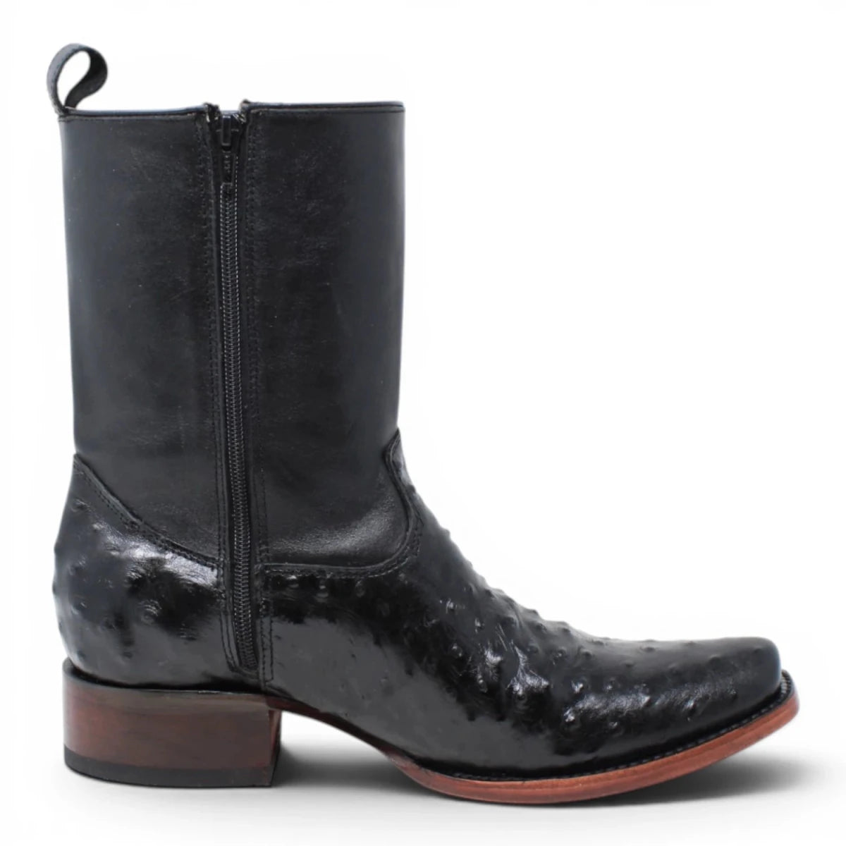 Bota Corta Dubai de Avestruz Grabado Color Negro con Cierra Q79BZ0305 - Quincy Boots