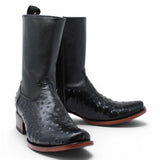 Bota Corta Dubai de Avestruz Grabado Color Negro con Cierra Q79BZ0305 - Quincy Boots