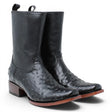 Quincy Men's Ostrich Print Dubai Square Toe Short Boot with Zipper - Black -  Pair Side View