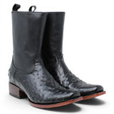 Bota Corta Dubai de Avestruz Grabado Color Negro con Cierra Q79BZ0305 - Quincy Boots
