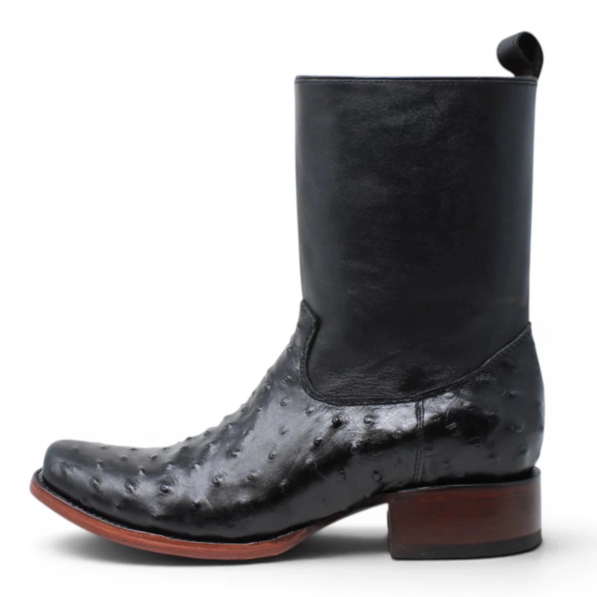 Bota Corta Dubai de Avestruz Grabado Color Negro con Cierra Q79BZ0305 - Quincy Boots