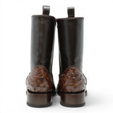 Quincy Men's Ostrich Print Dubai Square Toe Short Boot with Zipper - Brown - Pair Back View