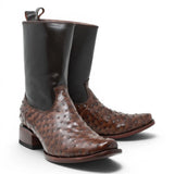 Quincy Men's Ostrich Print Dubai Square Toe Short Boot with Zipper - Brown - Pair Side View