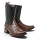 Quincy Men's Ostrich Print Dubai Square Toe Short Boot with Zipper - Brown - Pair Side View