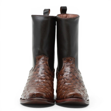 Quincy Men's Ostrich Print Dubai Square Toe Short Boot with Zipper - Brown - Pair Side View