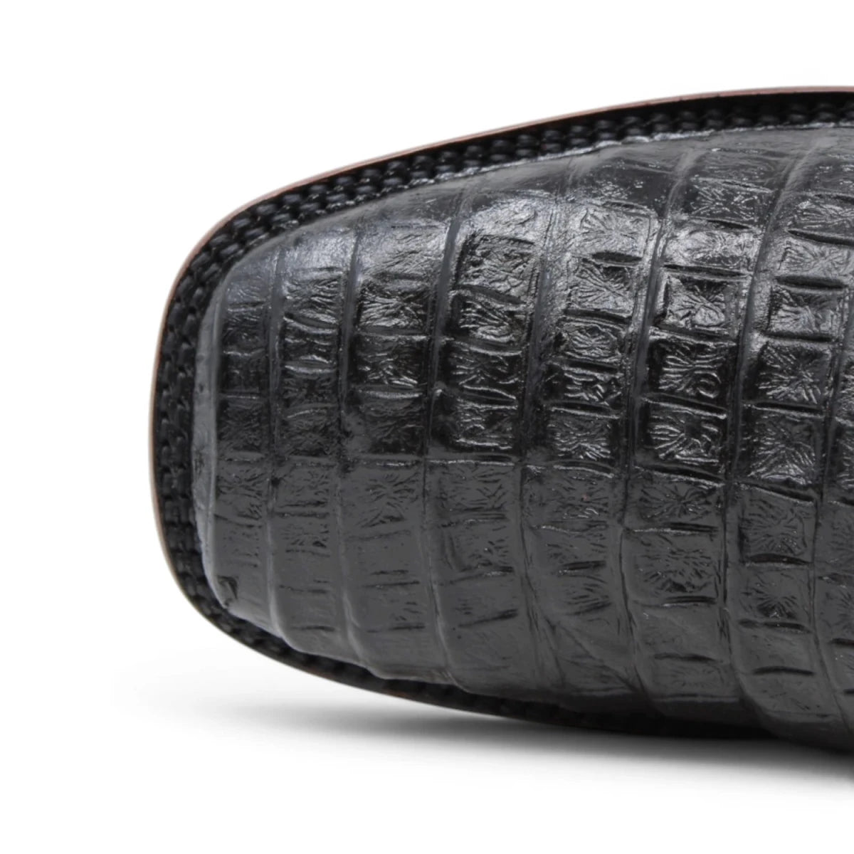 Quincy Men´s Caiman Belly Print Square Toe Dubai Short Boots with Zipper - Black - Toe View