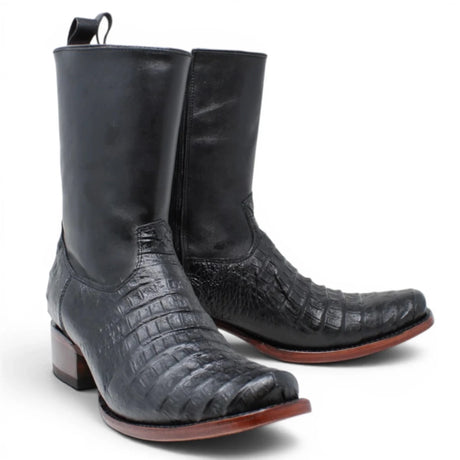 Bota Corta Dubai de Cocodrilo Grabado Panza Color Negro con Cierra Q79BZ8205 - Quincy Boots