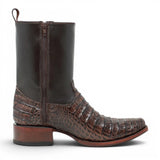 Quincy Men´s Caiman Belly Print Square Toe Dubai Short Boots with Zipper - Brown - Right SIde View