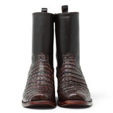 Quincy Men´s Caiman Belly Print Square Toe Dubai Short Boots with Zipper - Brown - Pair Front View